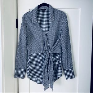 Express Gingham Print Tie Front Shirt
